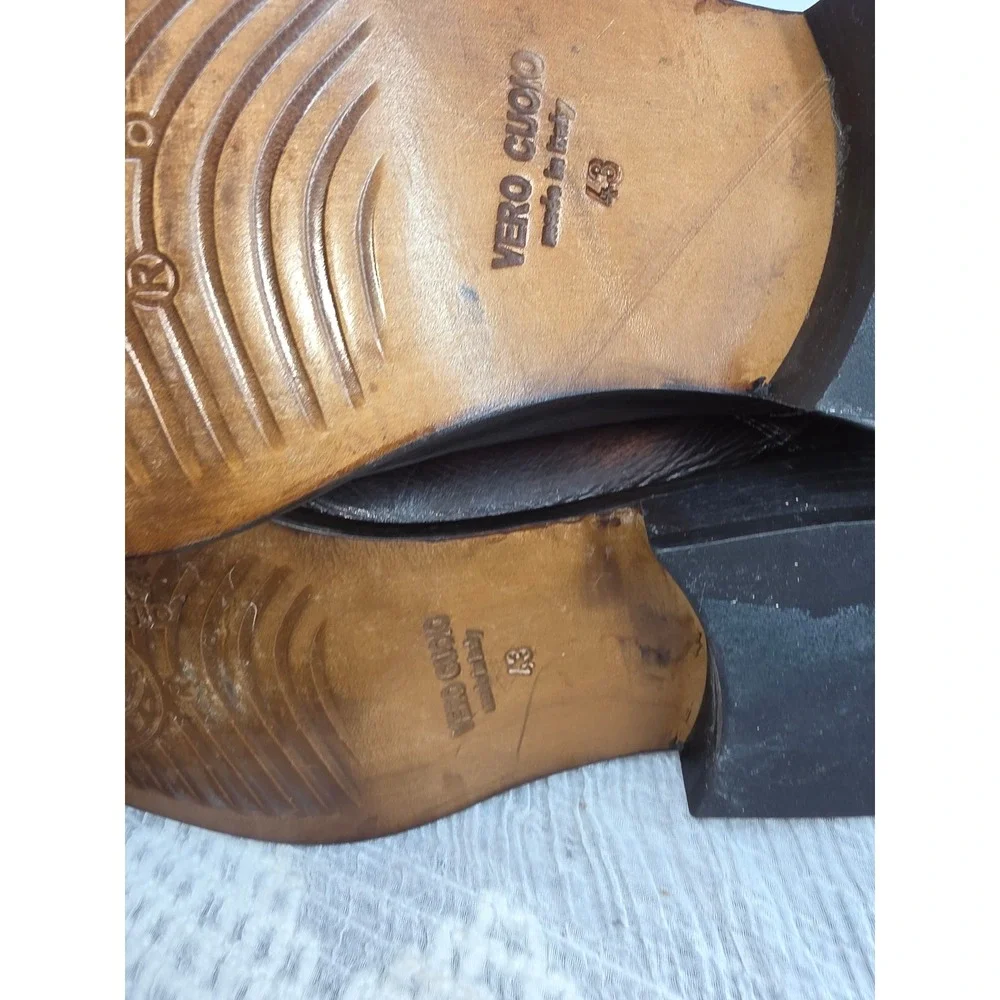 Vero Cuoio Mens Dark Brown Leather Medallion Toe Chelsea Boots Made in Italy 43